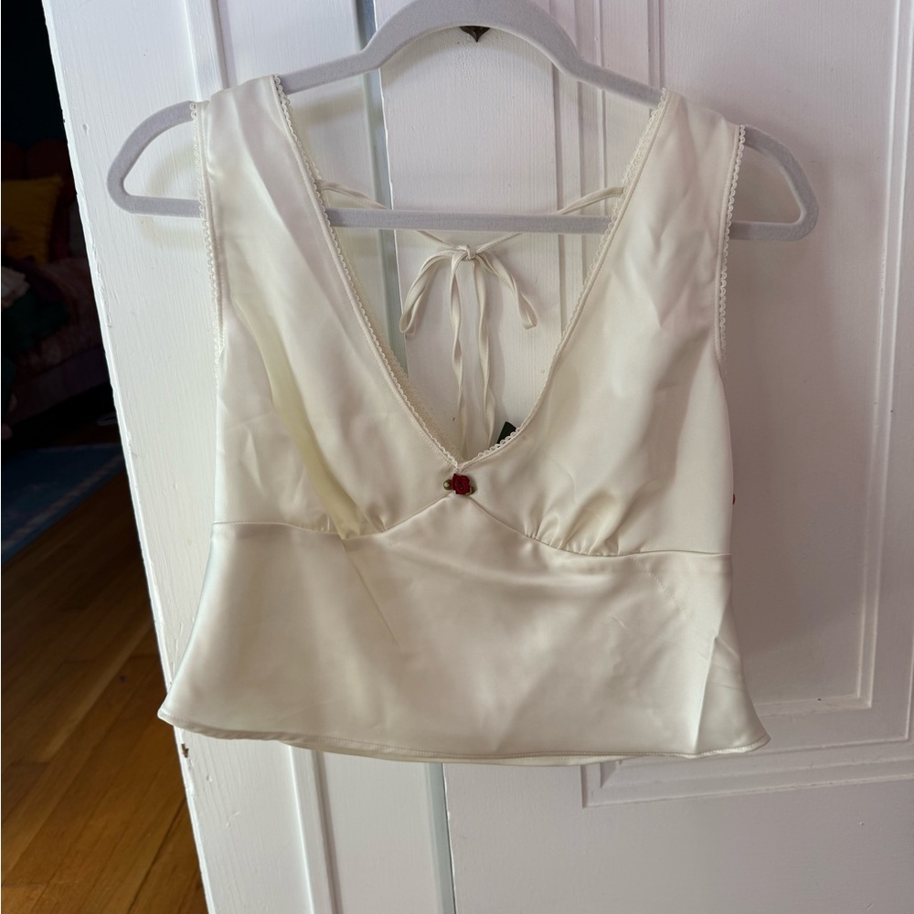 Cream Satin Sleeveless Top